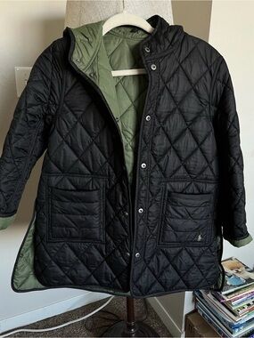 Girl’s quilted Reversible Jacket - Black with Olive Liner